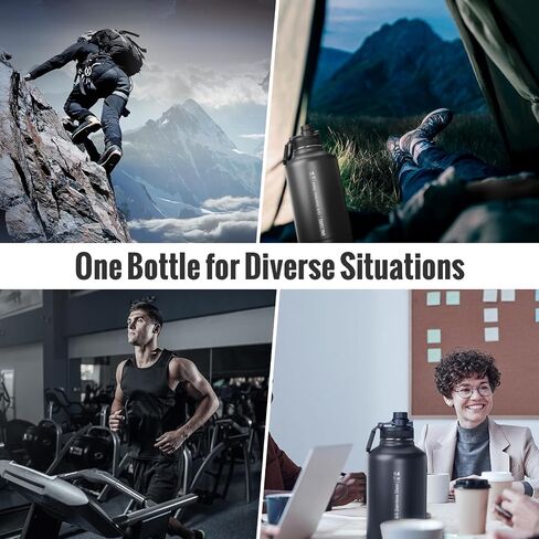 OneTigris Tactical Half Gallon Water Bottle with Straw - 64 oz Vacuum Insulated Stainless Steel Water Jug, Leakproof Sport Bottle with 3 BPA Free Lids, Paracord Handle & MOLLE Water Pouch for Outdoor in Saudi Arabia