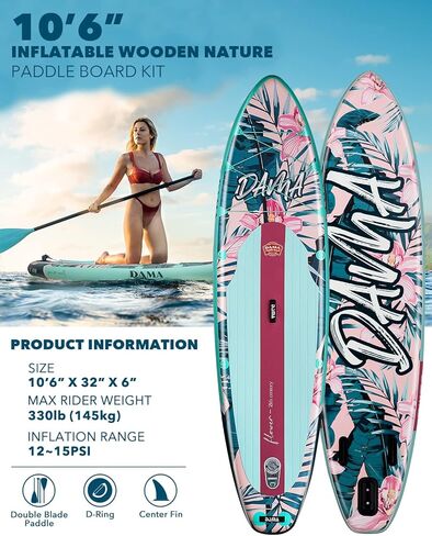 DAMA Stand Up Paddle Boards 10'6"*32"*6" Drop Stitch Inflatable Paddle Board Sup Boards Classic Flower W/Leash, Camera Mount, Hand Pump, for Surfing, Travling, Yoga in Kuwait