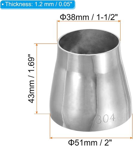 PATIKIL مخفض متحد المركز، 2 حزمة 1-1 / 2 "إلى 2" HVAC مخفض متحد المركز وزيادة أنابيب اللحام موصل الأنابيب 304 الفولاذ المقاوم للصدأ للمشروبات الغذائية in Kuwait