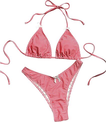 GORGLITTER المرأة عالية قطع ثونغ مجموعة البكيني القوس متقلب الرسن مثلث ملابس السباحة ثوب السباحة in Kuwait