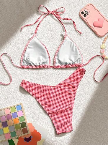 GORGLITTER المرأة عالية قطع ثونغ مجموعة البكيني القوس متقلب الرسن مثلث ملابس السباحة ثوب السباحة in Kuwait