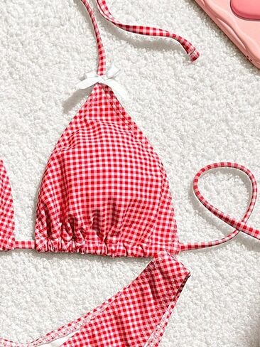 GORGLITTER المرأة عالية قطع ثونغ مجموعة البكيني القوس متقلب الرسن مثلث ملابس السباحة ثوب السباحة in Kuwait