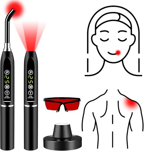 الضوء الأحمر، القرحة الباردة، عصا الضوء الأحمر، علاج قرحة الهربس، علاج الشفاه، جهاز تخفيف البثور للحمى، لعضلات الأنف والأذن والفم، جهاز الضوء الأحمر متعدد الوظائف 2 في 1 للجسم مع النظارات in Kuwait