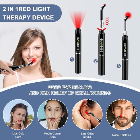 الضوء الأحمر، القرحة الباردة، عصا الضوء الأحمر، علاج قرحة الهربس، علاج الشفاه، جهاز تخفيف البثور للحمى، لعضلات الأنف والأذن والفم، جهاز الضوء الأحمر متعدد الوظائف 2 في 1 للجسم مع النظارات in Kuwait