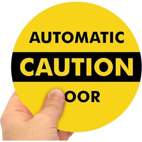 SmartSign - L-245-W2-6OD "Caution - Automatic Door" Two-Sided Glass Door Decal | 6" Diameter Black on Yellow