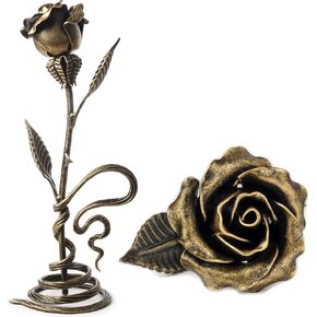 Hand Forged Metal Rose (Bronze Stained) (+ metal stand)