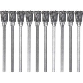 10pcs Carbide Rotary Burrs 3/32" (2.35mm) Shank 1/4" (6mm) Head Double Cut Inverted Cone N Shape Die Grinder Bits Rasp Files for Metal Wood Plastic Polishing Engraving