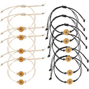 Fuqimanman2020 4 Pcs Summer Surfer Wave Sunflower Bracelets Set Anklet Adjustable Strand Braided String Rope Boho Waterproof Handmade Beach Jewelry for Women Teen Girls