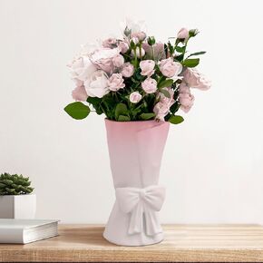 White Ceramic Vase for Home Decor 9.64'' Large Flower Vase for Bouquet Modern Cute Bow Decorative Vase for Dried Flowers Tulips Branches Unique Vase for Living Room Table Decor Women Girl Gifts