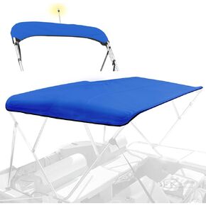 4 Bow Bimini Top Replacement Canvas for Boat with Light Hole and Storage Boot, Easy Install Zipper Sleeves, Heavy Duty Waterproof, 900D Marine Sun Shade Boat Canopy without Frame, 8'L 85"-90" W Blue
