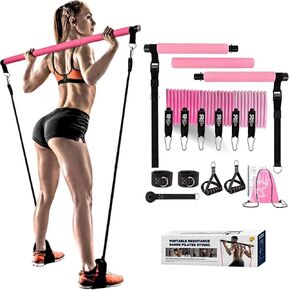 180lb Pilates Bar Kit with Resistance Band(6 x Resistance Bands),6 Level for Women Full Body Workouts,Lady Portable Resistance Band or Workout Bands for Physical Therapy Yoga,Pilates,Home&Gym for You