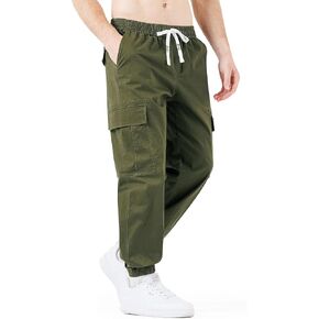 HHZ Mens Cargo Pants Relaxed Fit - Casual Drawstring Joggers with Multi Pockets Hiking Pants
