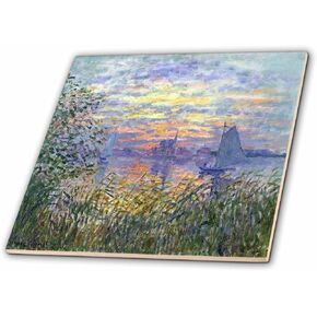 3dRose ct_203871_2 Print of Monet Painting Sunset on The Seine Ceramic Tile, 6"
