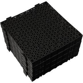 10 Pack 11.8 Inches Interlocking Rugged Grip-Loc Deck Floor Tiles Mats, Non-Slip Drainage Floor Tile Mats, Modular Interlocking Cushion for Kitchen, Pool, Sauna, Shower, Deck, Black
