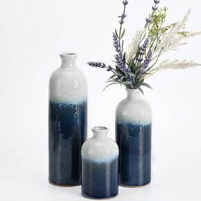 TERESA'S COLLECTIONS Beige Vase Set, Rustic Farmhouse Ceramic Vases for Mantel Decor, Decorative Flower Vases for Centerpieces, Shelf, Living Room, Ideal Housewarming Gifts for Mom-Set of 3, 10"