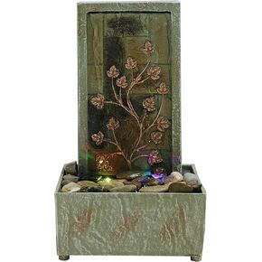 Nature's Mark 9.5" H Tree Branch Leaves Tabletop Water Fountain with Natural River Rocks and LED Lights (Power Cord Attached)