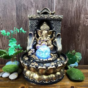 Desktop Fountain Tabletop Waterfall Distinctive Desktop Fountain Buddha Decoration Home Courtyard Ornament with Light Ball Decor(US 110 V)