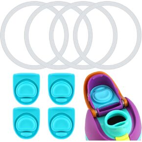 4pcs Water Bottle Seal Ring & 4pcs Replacement Stopper for Owala FreeSip, Silicone O Ring Top Lid Gasket Parts for Free Sip 19oz 24oz 32oz 40oz, Cap Mouth Plug Gasket Accessories, BPA-Free (Cyan)