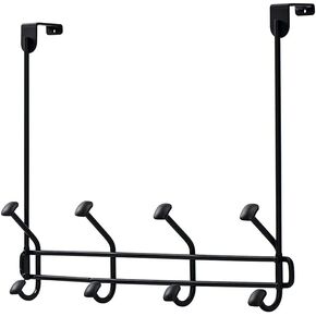 HOME MASTER HARDWARE Over The Door Hooks Door Hanger Coat Racks Easy to Assemble 8 Hooks for Hanging Towels, Clothes,Hats,Bags, Matte Black Finish
