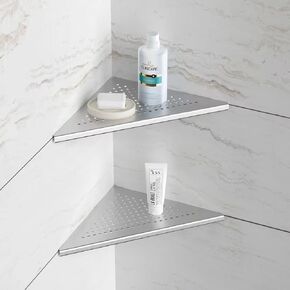 Neodrain 10 Inch White Corner Wall Shelf, Floating Corner Shelves for Wall, 304 Stainless Steel Wall Storage Shelves for Bathroom, No Drilling