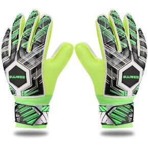 Kids Soccer Goalie Gloves Goalkeeper: Size 6 for Youth Finger Save Football Player Goal Keeper Boys Girls Professional Protection Goaly Predator Glove 9-12 (Black and Green)