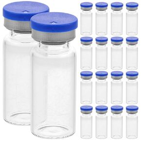 VILLCASE Glass Containers 10ml Clear Glass Vials, Glass Headspace Vials with Plastic-Aluminum Flip Off Caps and Rubber Stoppers, Flat Bottom Bottles Lab Sample Vial, 20pcs Travel Size Toiletries