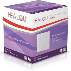 HEALQU Woven Gauze Pads, 2"x2" 8 Ply- Sterile Ultra Absorbent Surgical Sponges for Wound Dressing, Debridement, Cleaning, Prepping - Box of 50 Medical Gauze Sponges,