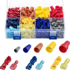 280pcs Electrical Wire Connector Twist Caps Screw Nuts + 120pcs T-Tap Wire Connectors - Quick Disconnect Spade Terminals Kits