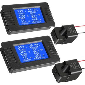 2 Pieces AC Power Meter AC 80-260V 100A Crs-022b LCD Digital Voltage and Current Monitor Meter Power Voltmeter Ammeter with 100A Current Split Core Transformer CT