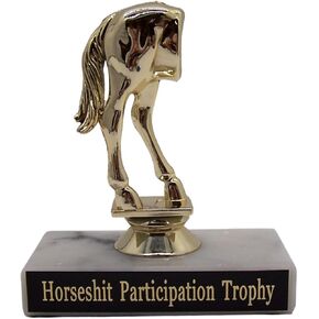 Gold Toned Participation Trophy, Horseshit Horse's Rear Statue Award, Funny Gag Gift, 4 1/2 Inch