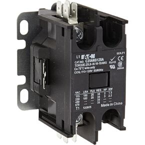Eaton C25ANB125A Compact Definite Purpose Contactor, 1 Pole, Binding Head Screws, Quick Connect Terminals, 25A Inductive Current Rating, 2 Max HP Rating at 115V, 3 Max HP Rating at 230V, 120VAC Coil Voltage