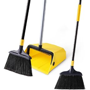 Yocada Heavy Duty Broom and Dustpan Set 2+1 Set with Comb Commercial Outdoor Indoor Perfect for Courtyard Garage Lobby Mall Market Floor Home Kitchen Room Office Pet Hair Rubbish