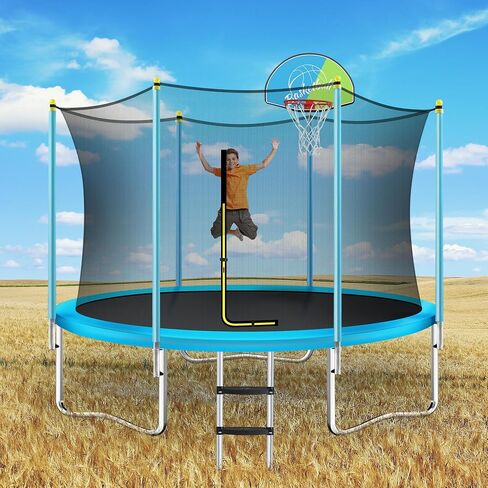 8ft/10/12/ft/14FT Trampoline for Kids, Recreational Outdoor Trampolines with Safety Enclosure Net, Basketball Hoop and Ladder,for Kid and Adults,Boys/Girls,for Outdoor in Saudi Arabia
