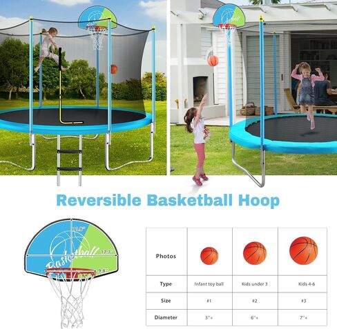 8ft/10/12/ft/14FT Trampoline for Kids, Recreational Outdoor Trampolines with Safety Enclosure Net, Basketball Hoop and Ladder,for Kid and Adults,Boys/Girls,for Outdoor in Saudi Arabia