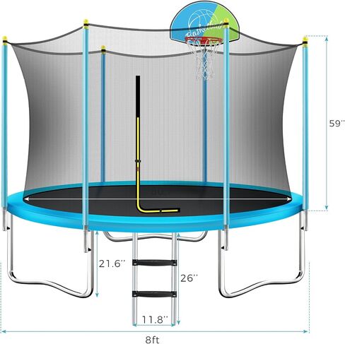 8ft/10/12/ft/14FT Trampoline for Kids, Recreational Outdoor Trampolines with Safety Enclosure Net, Basketball Hoop and Ladder,for Kid and Adults,Boys/Girls,for Outdoor in Saudi Arabia