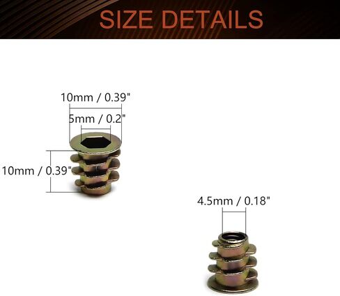MroMax Hex Threaded Inserts M5 Internal Threads Hex Drive with Flanged 0.39-inch Length Screw in Nut Threaded Wood Inserts Metric,Zinc Alloy Furniture Bolt Fastener Connector for Soft Wood 50pcs in Saudi Arabia