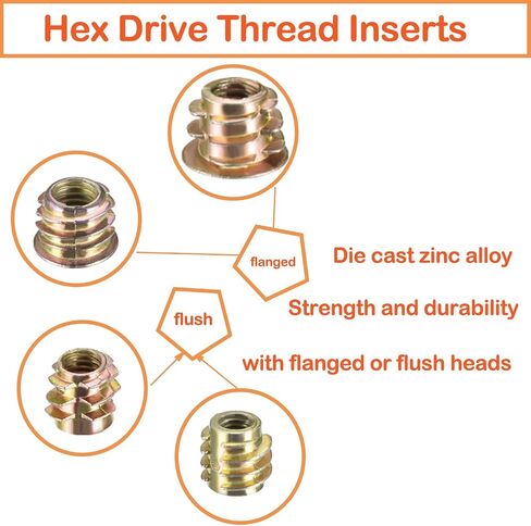 MroMax Hex Threaded Inserts M5 Internal Threads Hex Drive with Flanged 0.39-inch Length Screw in Nut Threaded Wood Inserts Metric,Zinc Alloy Furniture Bolt Fastener Connector for Soft Wood 50pcs in Saudi Arabia