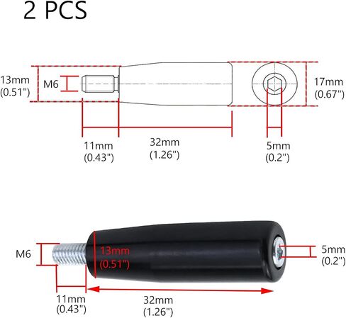 2Pcs M6 Revolving Handwheel Machine Handle M6×32mm Male Threaded Stem Handle Grip Rotating Handle for Milling Machine Lathe Grinding Machine in Saudi Arabia