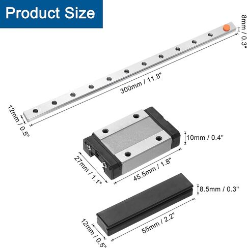 uxcell mgn12 300mm دليل خطي السكك الحديدية مع mgn12h كتلة النقل المنزلقة والبلاستيك دليل خطي صغير mgn12 للطابعات ثلاثية الأبعاد DIY وآلة cnc، أسود in Saudi Arabia