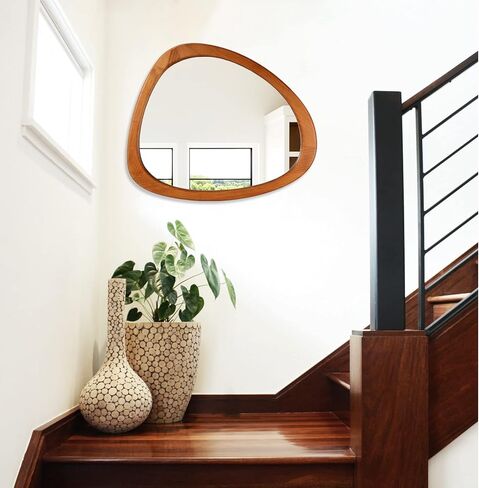 مرآة خشبية غير متماثلة من HOMECOOKIN، مقاس 23.5 بوصة × 19 بوصة، مرآة حائط غير منتظمة بإطار خشبي، ديكور للحمام وغرفة المعيشة وغرفة النوم والمدخل in Kuwait