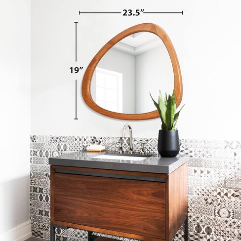 مرآة خشبية غير متماثلة من HOMECOOKIN، مقاس 23.5 بوصة × 19 بوصة، مرآة حائط غير منتظمة بإطار خشبي، ديكور للحمام وغرفة المعيشة وغرفة النوم والمدخل in Kuwait