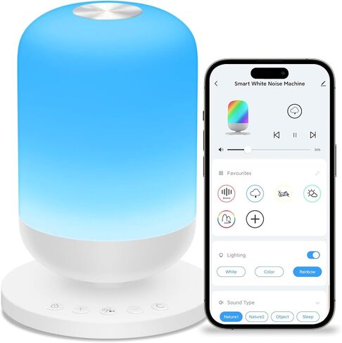 Sound Machine with Night Light. Sound Machine for Sleeping & Relaxing, 34 Non-Looping Sounds, Wake-up Timer, App Remote Control, White Noise Machine for Baby Kid Adults Travel in Kuwait