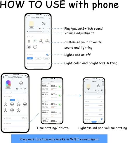Sound Machine with Night Light. Sound Machine for Sleeping & Relaxing, 34 Non-Looping Sounds, Wake-up Timer, App Remote Control, White Noise Machine for Baby Kid Adults Travel in Kuwait