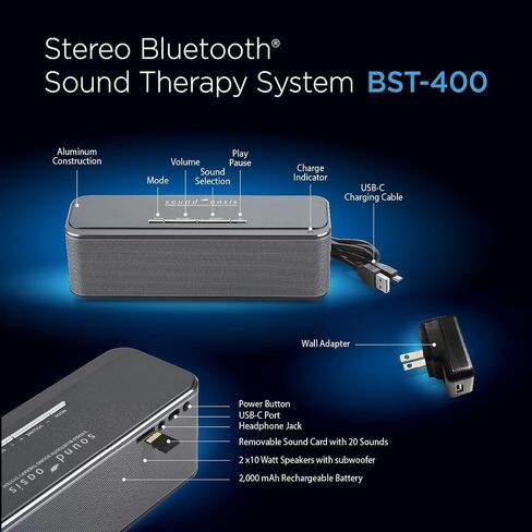 Sound Oasis Sound Machine Bluetooth Speaker Portable White Noise Machine 20 Non-Looping Sounds Nature Brown Pink Noise Tinnitus Masker Sound Soother for Sleep Home Baby Office Travel Rechargeable in Saudi Arabia