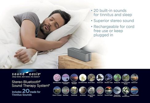 Sound Oasis Sound Machine Bluetooth Speaker Portable White Noise Machine 20 Non-Looping Sounds Nature Brown Pink Noise Tinnitus Masker Sound Soother for Sleep Home Baby Office Travel Rechargeable in Saudi Arabia