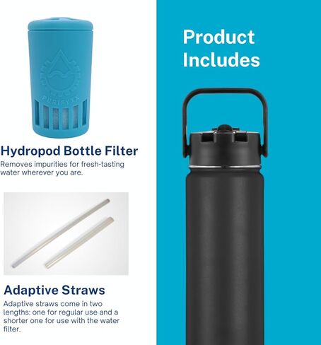 HydroBottle | Stainless Steel Filtered Water Bottle, 24 oz | BPA-Free, Removes Lead, Chlorine, Arsenic, VOCs | Filter Lasts 3 Months, Replaces 568 Plastic Bottles in Saudi Arabia