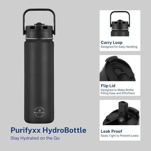 HydroBottle | Stainless Steel Filtered Water Bottle, 24 oz | BPA-Free, Removes Lead, Chlorine, Arsenic, VOCs | Filter Lasts 3 Months, Replaces 568 Plastic Bottles in Saudi Arabia