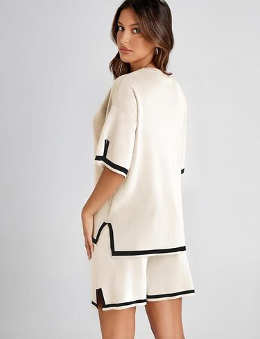 Athlisan Womens Sweater Sets Two Piece Outfits Knitted Tops Elastic Waist Shorts Lounge Sets in Kuwait