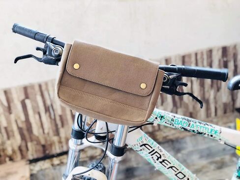Canvas Leather Bike Handlebar Bag Vintage Bicycle Bag Seat Bag Cycling Bag Panniers Lunch Box Waterproof Mountain Bike Front Bag Multifunctional Road Bike Basket Bicycle Bag Professional Cycling Acces in Kuwait