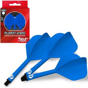 Shot! Darts Flight Deck One Piece Dart Flight and Shaft System, Reduced Deflections, Standard Shaped Flight (350 micron) Available in Set of 3, Medium length & Blue Color (Inbetween)